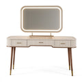 Coiffeuse 140 cm en bois beige avec miroir LED et rangements style contemporain