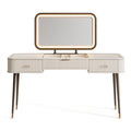 Coiffeuse 140 x 45 x 150 cm en bois blanc avec miroir éclairé et rangements style contemporain