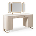 Coiffeuse 120 x 45 x 145 cm beige et doré avec miroir lumineux et 2 tiroirs