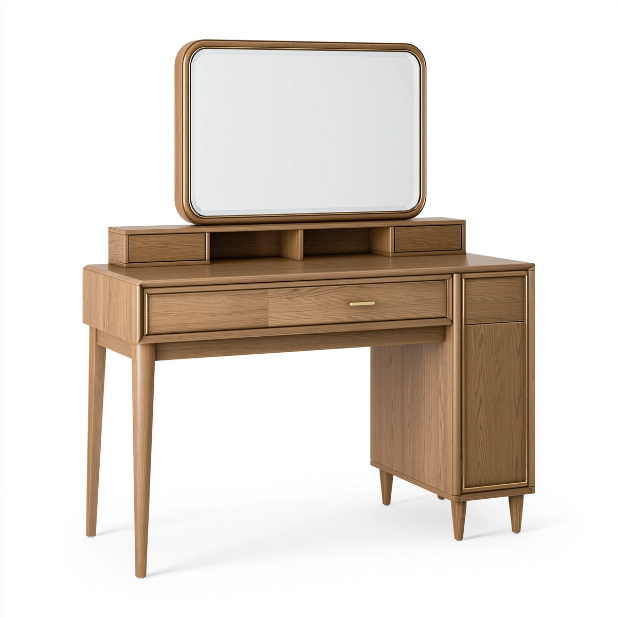 Coiffeuse 120 x 50 x 150 cm en panneaux effet bois marron avec miroir et rangement style rétro