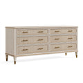 Commode 180 x 50 x 90 cm en bois blanc vieilli à 6 tiroirs style classique