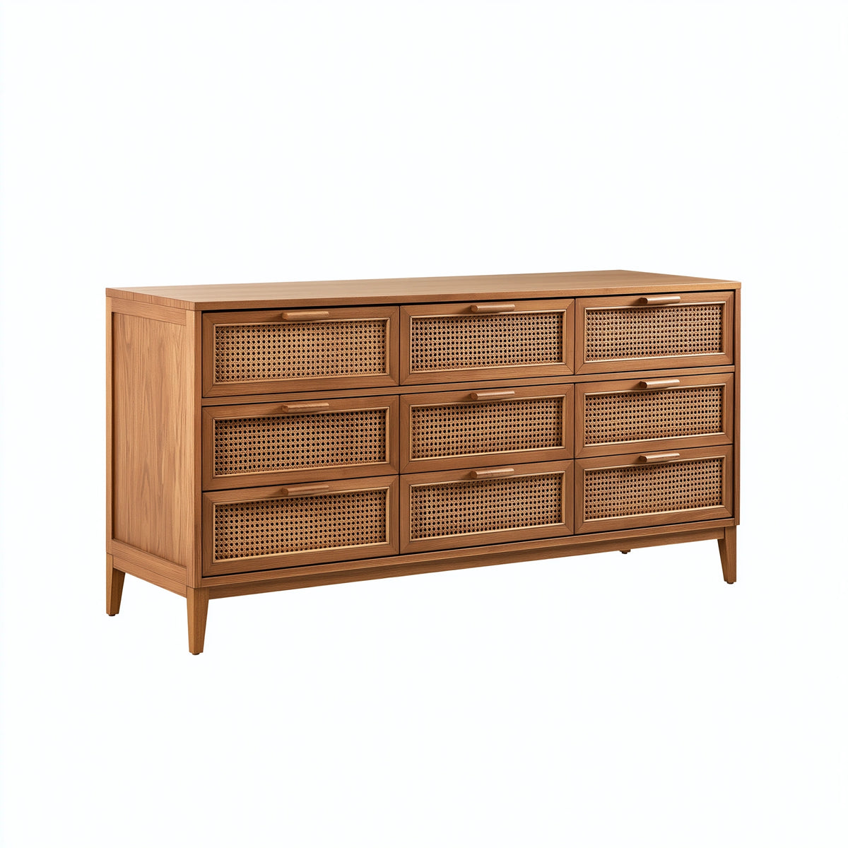 Commode 160 x 45 x 90 cm en bois brun avec cannage style bohème