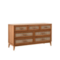 Commode 140 cm en bois marron avec 7 tiroirs en cannage - rangement style vintage