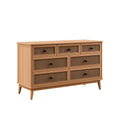 Commode 140 x 40 x 90 cm en bois naturel avec cannage style rétro à 7 tiroirs