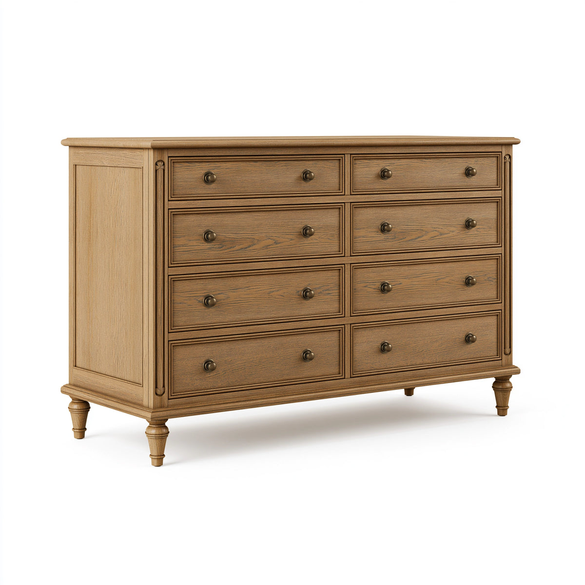 Commode 160 cm en bois marron à 8 tiroirs style classique