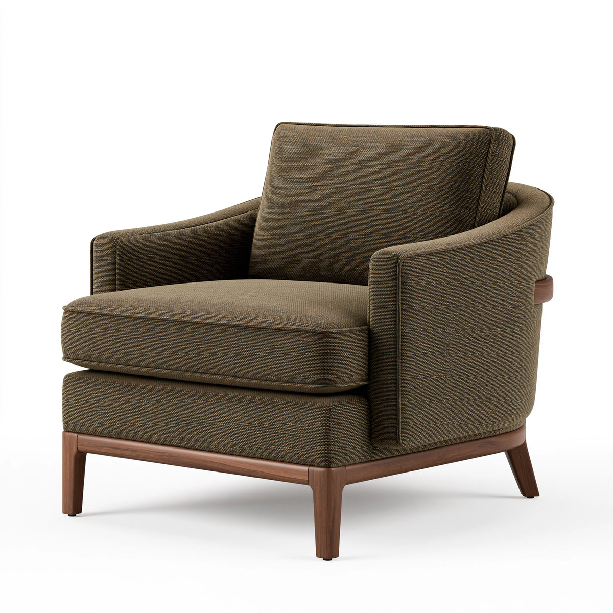 Fauteuil 82 x 78 x 86 cm en tissu brun avec piètement en bois style contemporain