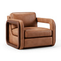 Fauteuil 85 x 80 x 78 cm revêtement aspect cuir marron avec structure en bois style contemporain