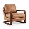 Fauteuil 75 x 82 x 85 cm en bois et revêtement aspect cuir camel style rétro contemporain