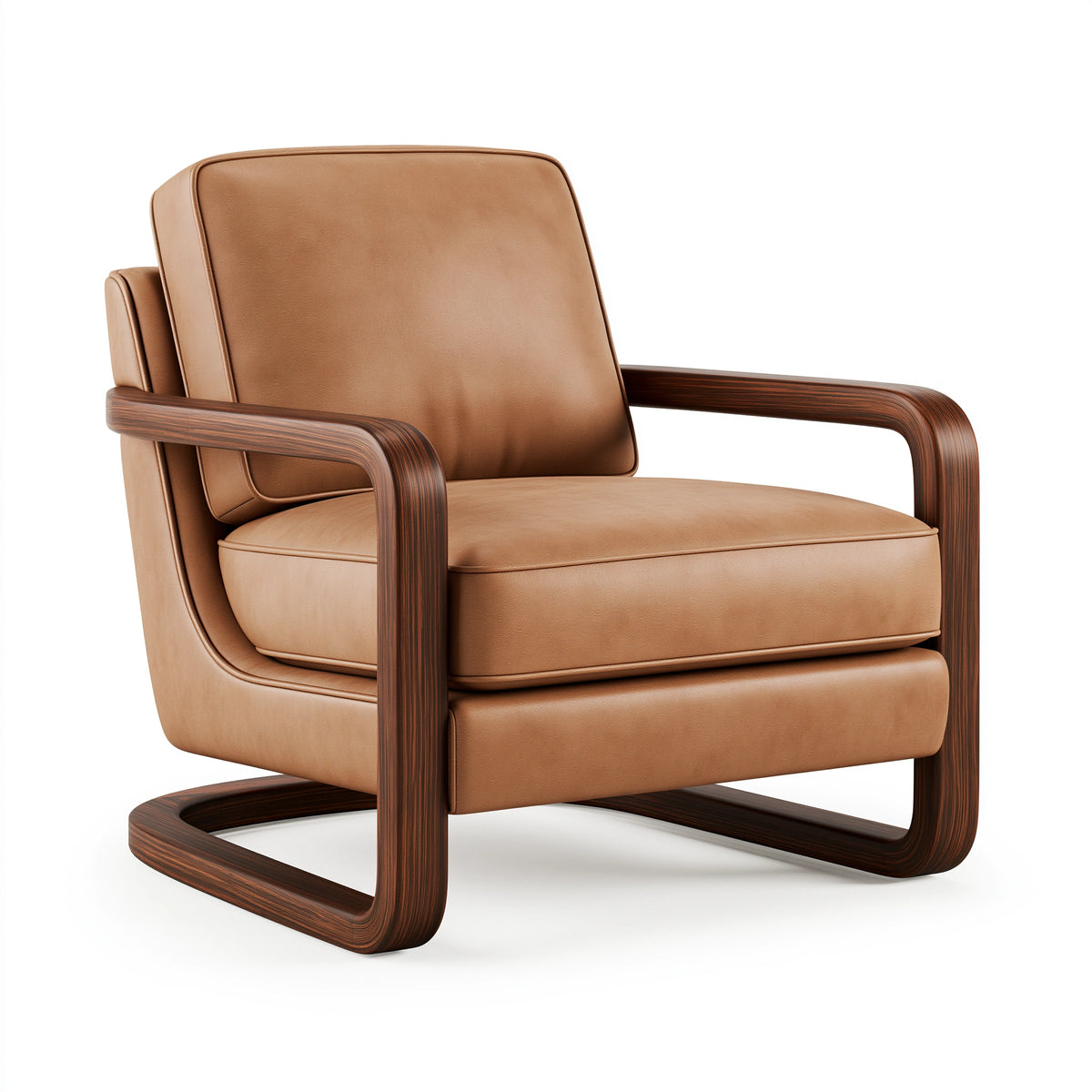 Fauteuil 75 x 82 x 85 cm en bois et revêtement aspect cuir camel style rétro contemporain