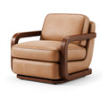Fauteuil 85 x 90 x 90 cm revêtement effet cuir beige et bois brun style contemporain