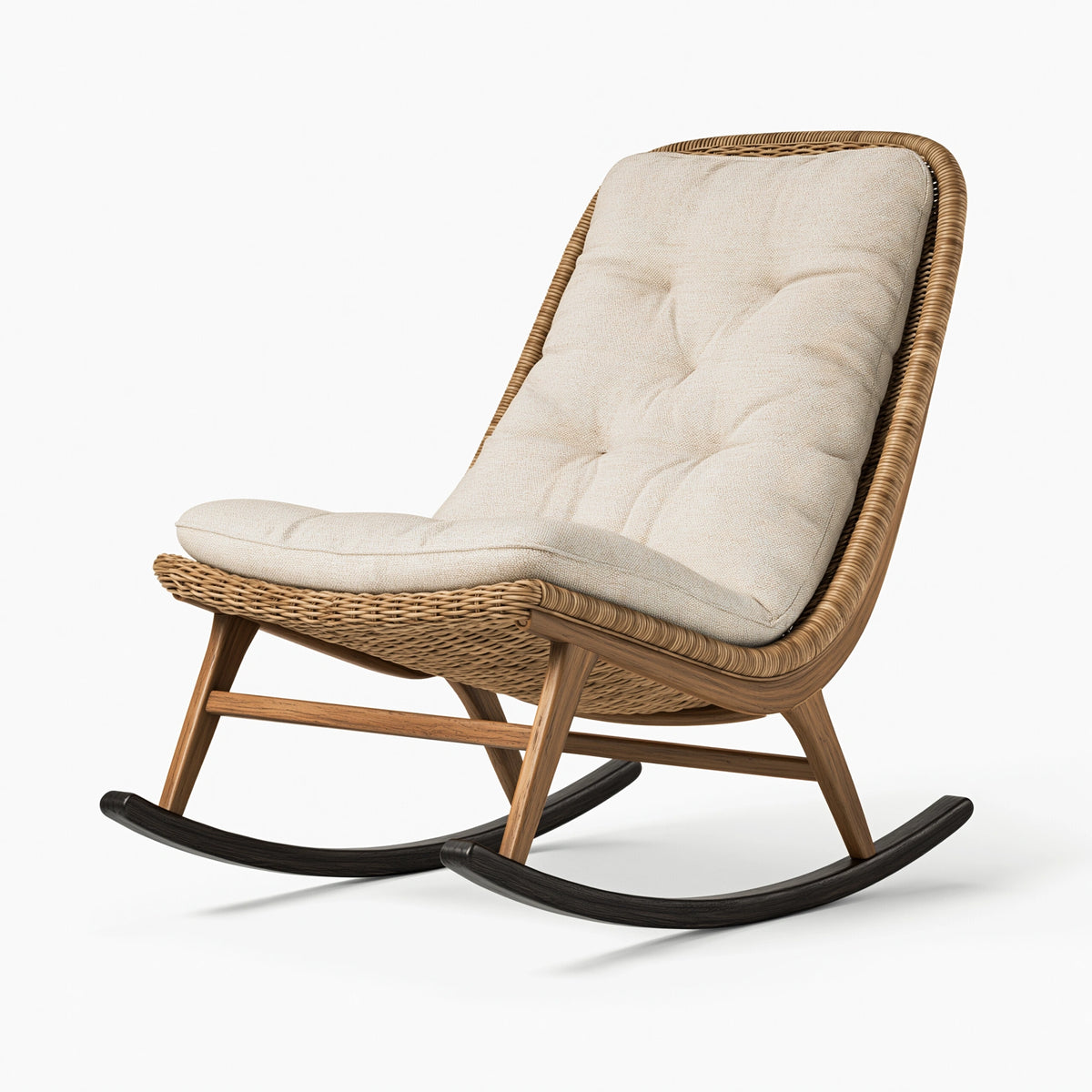 Fauteuil à bascule 70 x 100 x 95 cm en rotin et bois beige style naturel