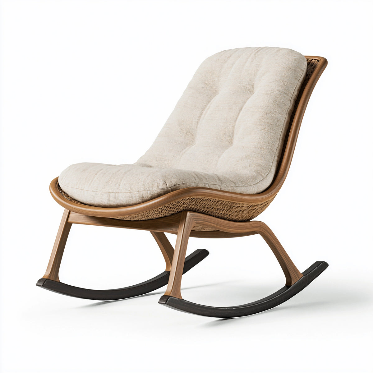 Fauteuil à bascule 68 x 95 x 100 cm en bois et cannage beige style naturel