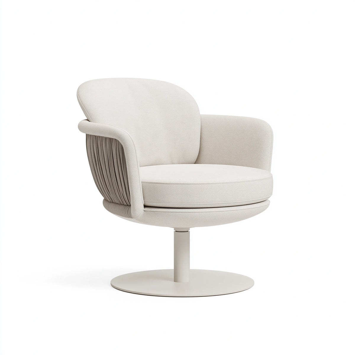 Fauteuil pivotant 82 x 78 x 90 cm en tissu ivoire avec base centrale style contemporain