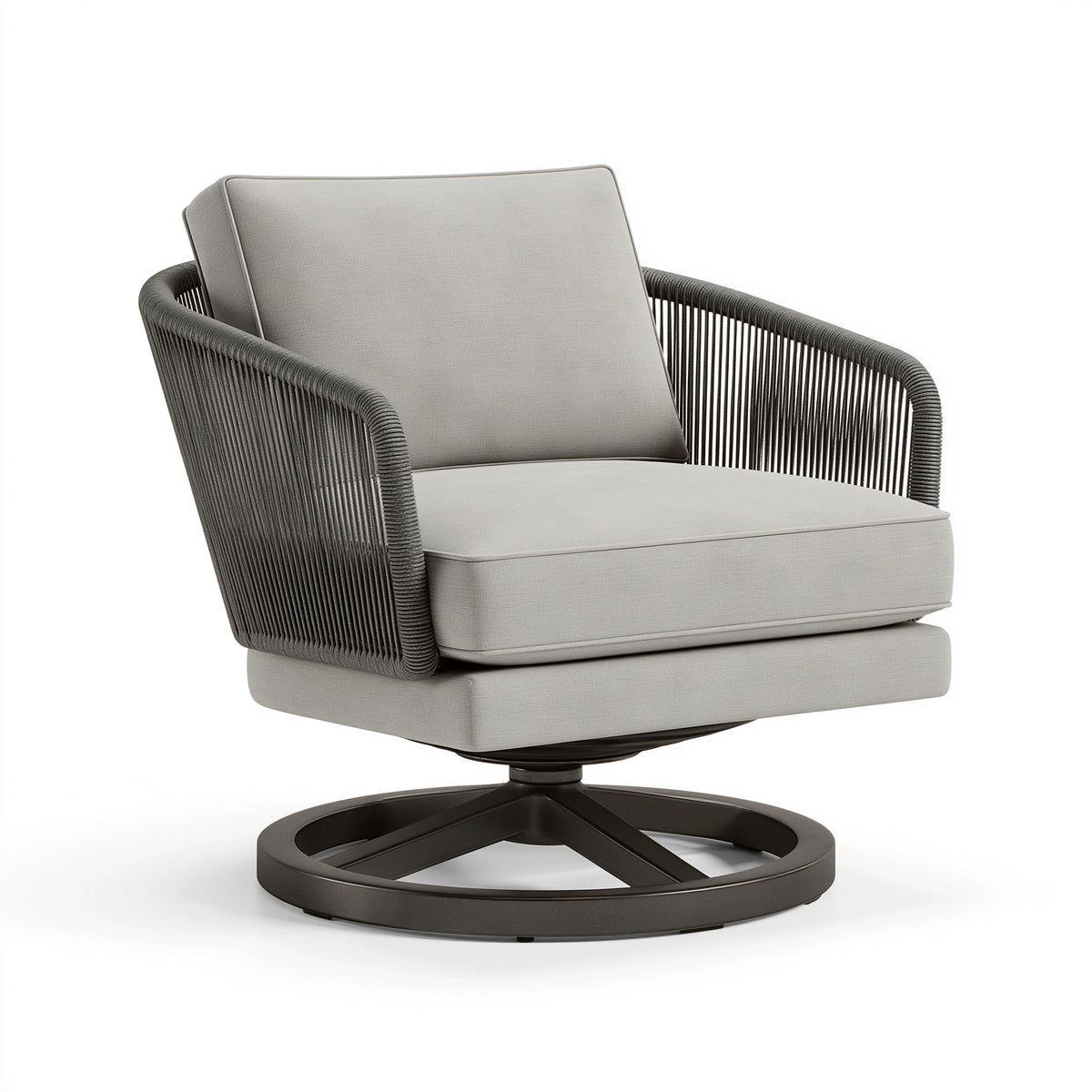 Fauteuil pivotant 82 x 86 x 90 cm en tissu gris avec structure en corde style contemporain