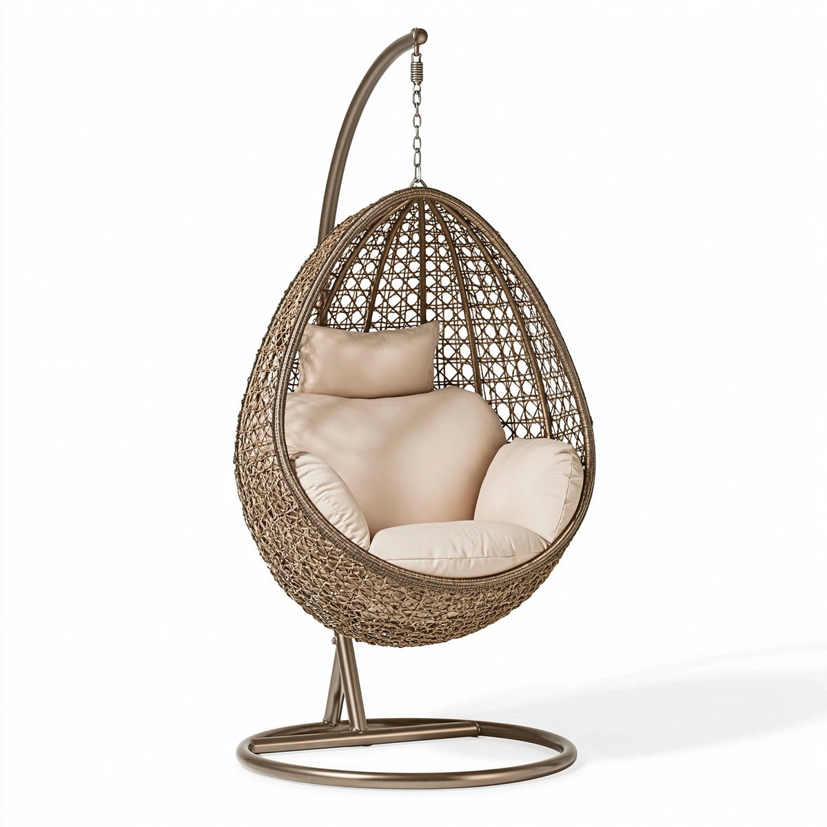Fauteuil suspendu 105 x 195 cm en fibres tressées marron avec support - style bohème