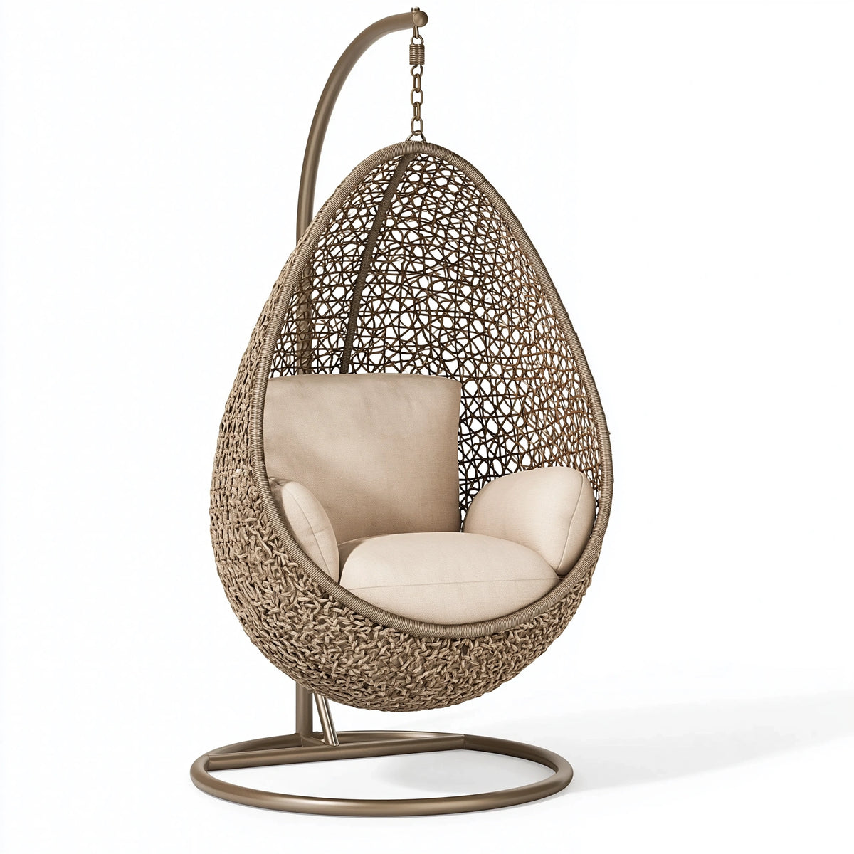 Fauteuil suspendu 105 x 105 x 195 cm en fibre tressée beige avec support pour intérieur