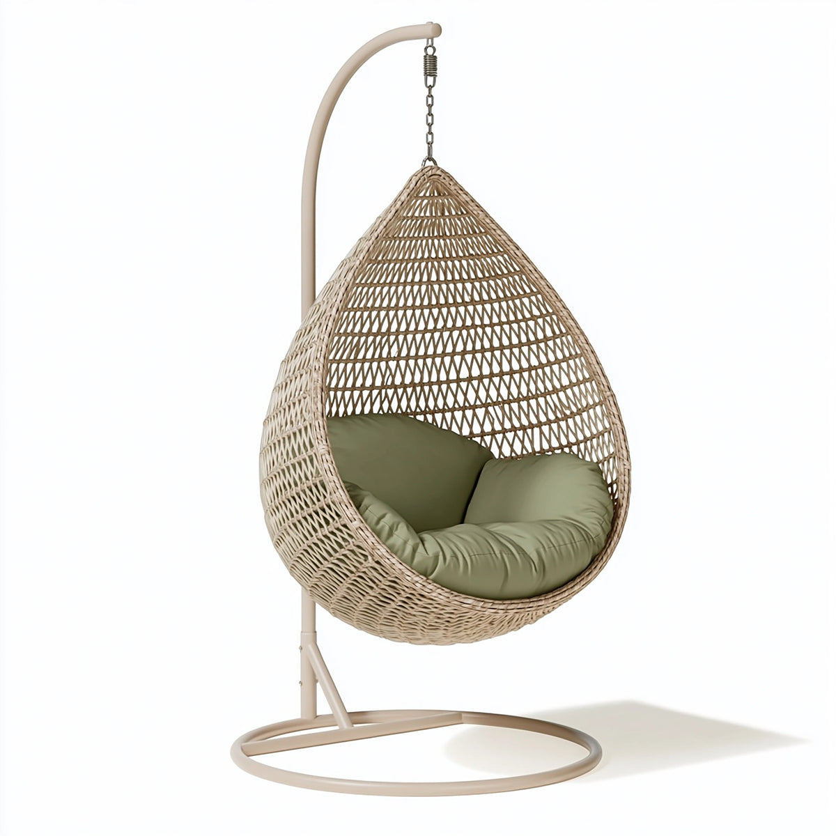 Fauteuil suspendu 105 x 105 x 195 cm en fibres tressées beige avec support style bohème