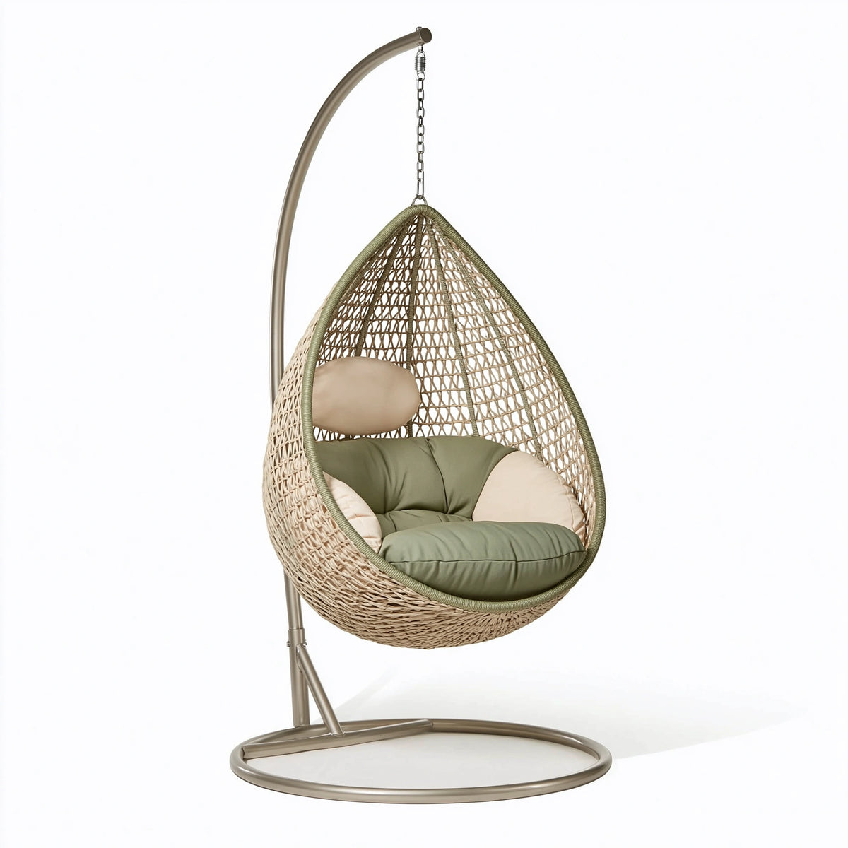 Fauteuil suspendu 105 x 105 x 195 cm fibres tressées vert kaki avec support en acier style bohème